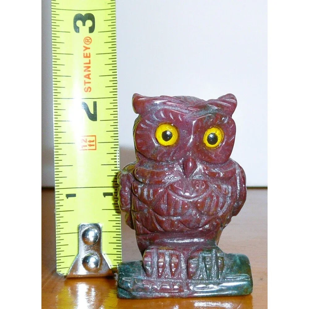 Natural Stone Carved Owl Yellow Eyes ~ Dragon Blood Stone? ~ healing figure 2